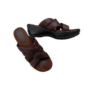 Eastland Poppy Slide Sandals Women's Size 9M Brown Leather Upper Wedge Strappy